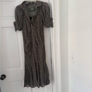 Anthropologie Green and White Flower Patterned Dress
